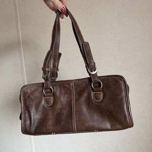 Amerileather Classy Belt Stitched Leather Satchel Handbag Purse Y2K Style Brown